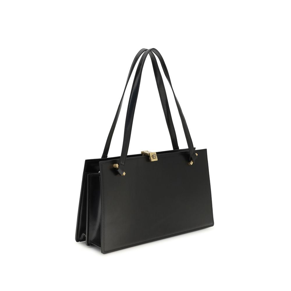 Black Calf Leather Bos Taurus Shoulder Bag Versace