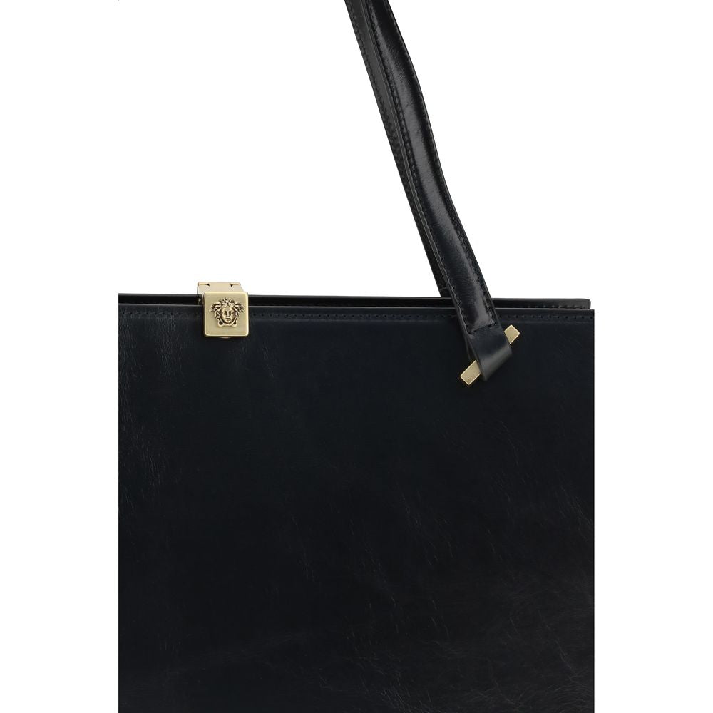 Black Calf Leather Bos Taurus Shoulder Bag Versace