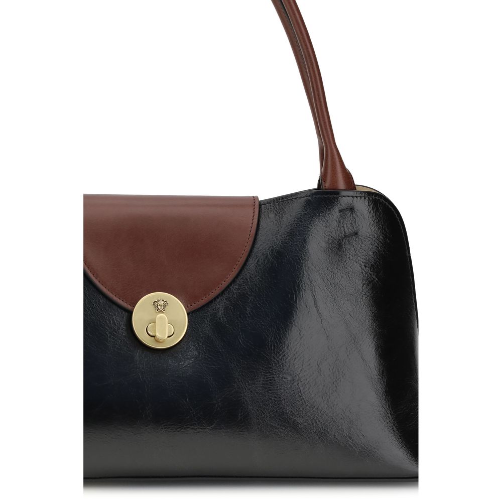 Black Calf Leather Bos Taurus Shoulder Bag Versace