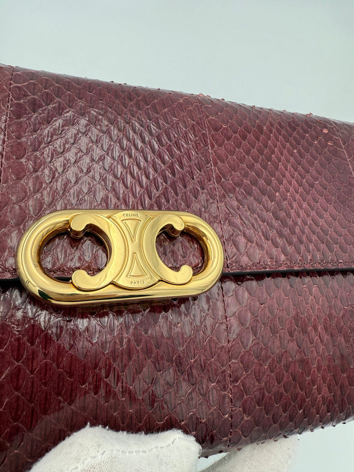 CELINE TRIOMPHE Reptile Skin Burgundy Clutch Celine