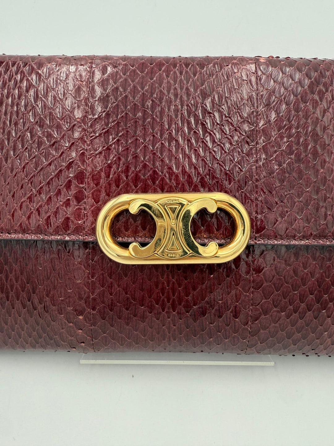 CELINE TRIOMPHE Reptile Skin Burgundy Clutch Celine