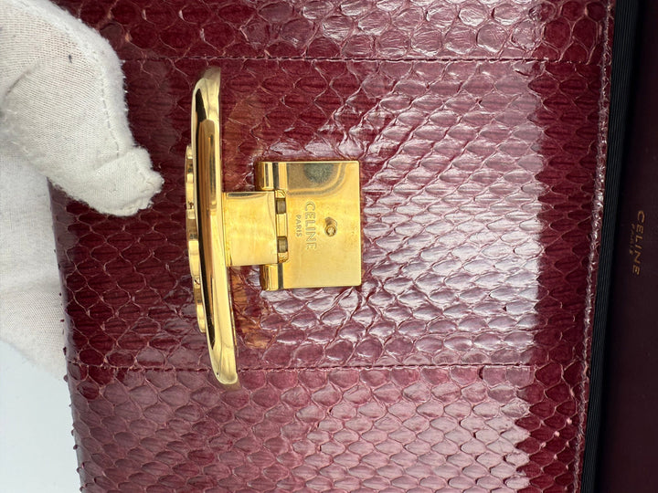 CELINE TRIOMPHE Reptile Skin Burgundy Clutch Celine