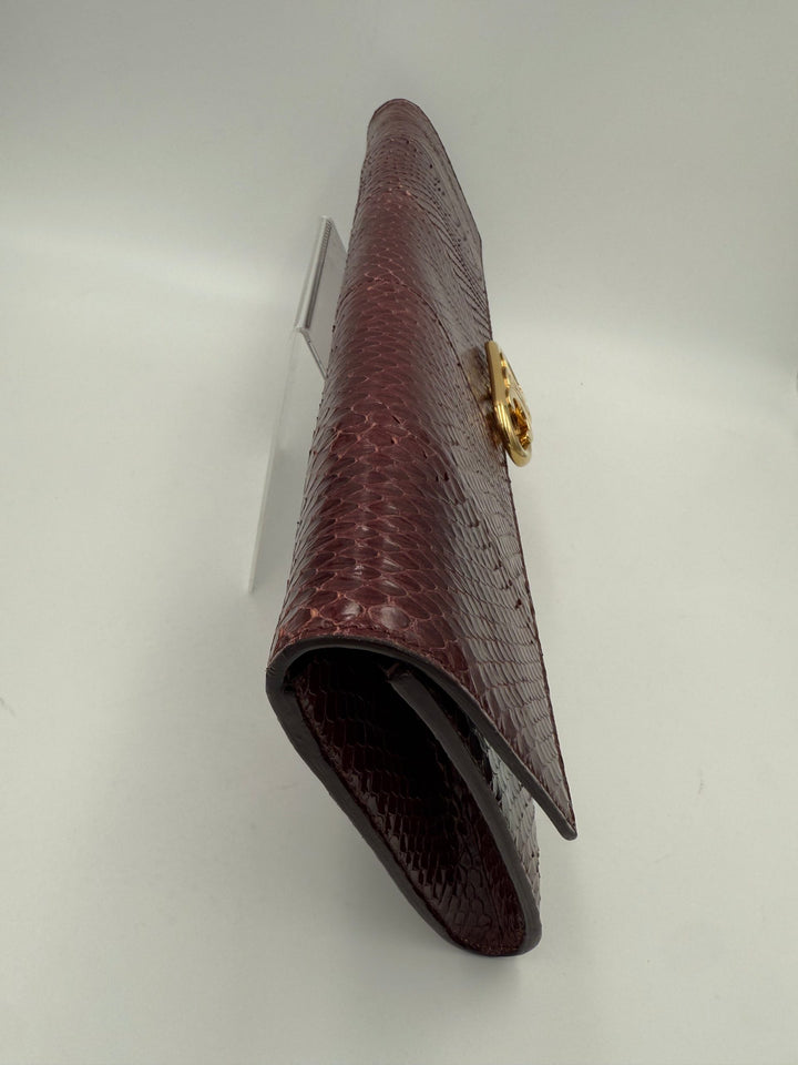 CELINE TRIOMPHE Reptile Skin Burgundy Clutch Celine