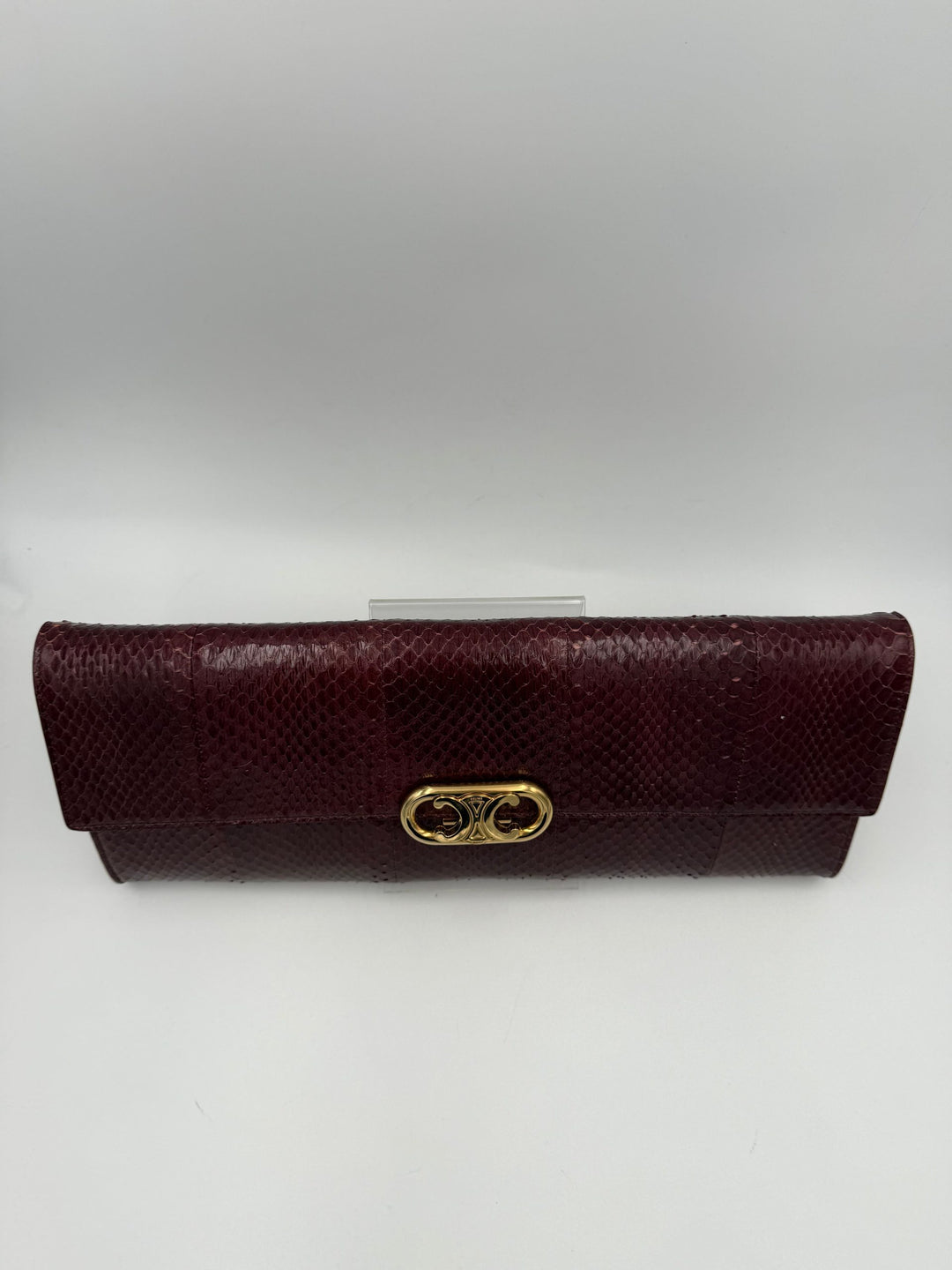 CELINE TRIOMPHE Reptile Skin Burgundy Clutch Celine
