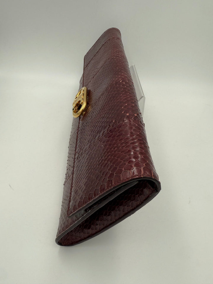 CELINE TRIOMPHE Reptile Skin Burgundy Clutch Celine