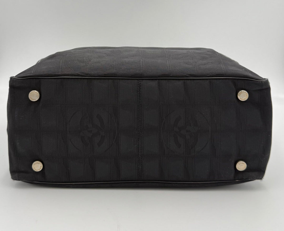 CHANEL Shopping Black Leather and Fabric Tote Bag Chanel