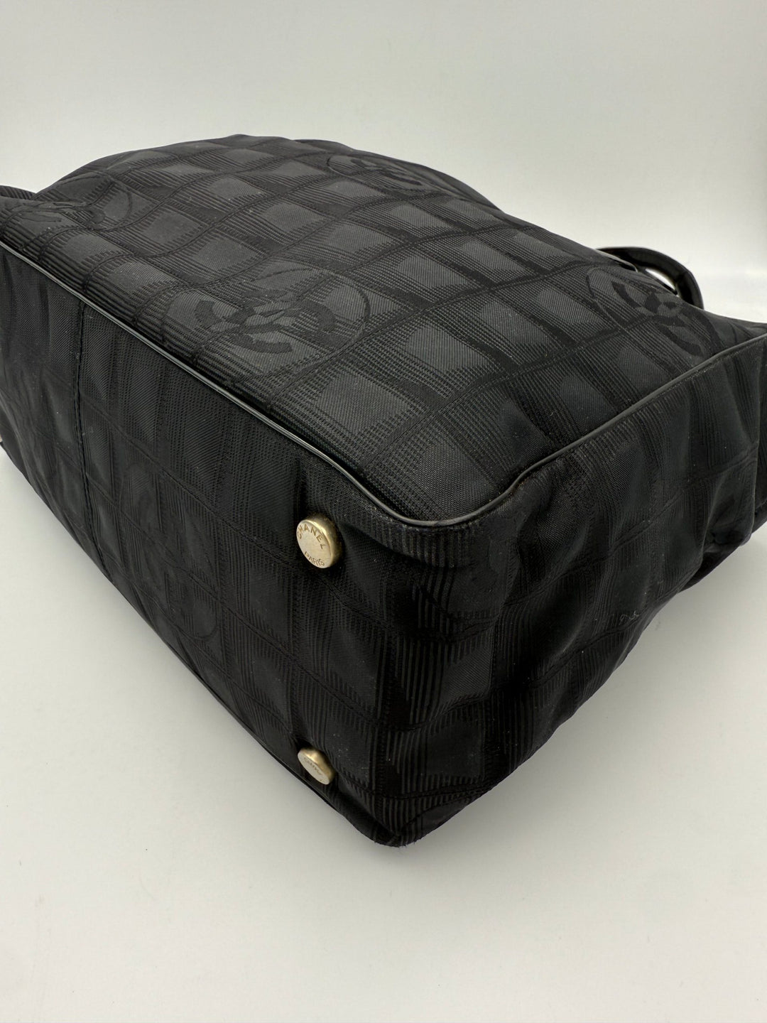 CHANEL Shopping Black Leather and Fabric Tote Bag Chanel