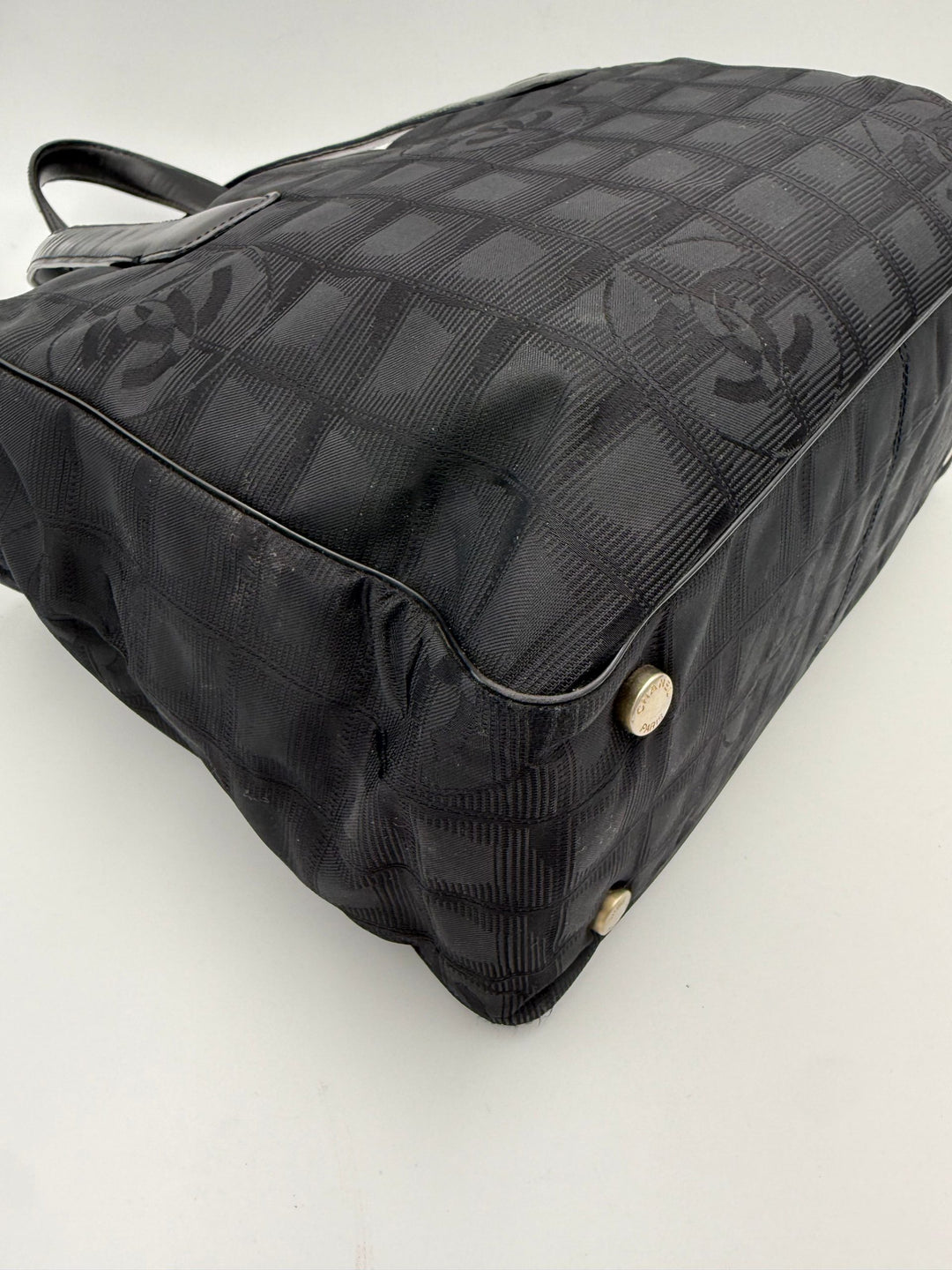 CHANEL Shopping Black Leather and Fabric Tote Bag Chanel