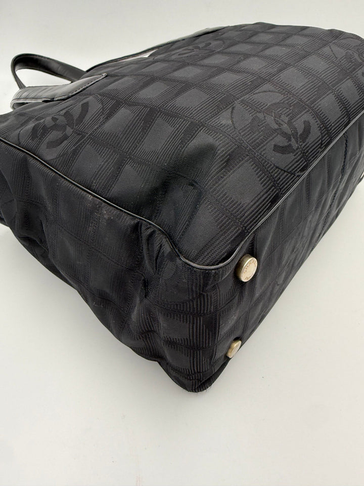 CHANEL Shopping Black Leather and Fabric Tote Bag Chanel