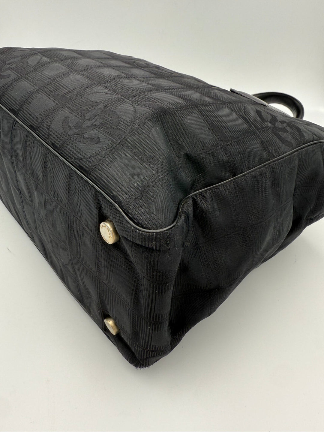 CHANEL Shopping Black Leather and Fabric Tote Bag Chanel