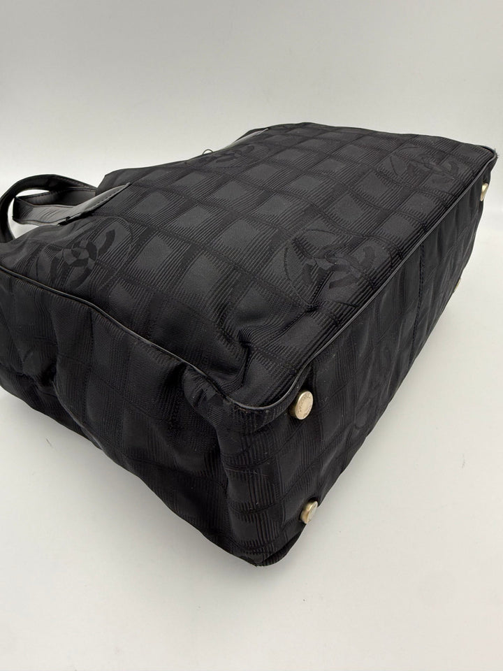 CHANEL Shopping Black Leather and Fabric Tote Bag Chanel