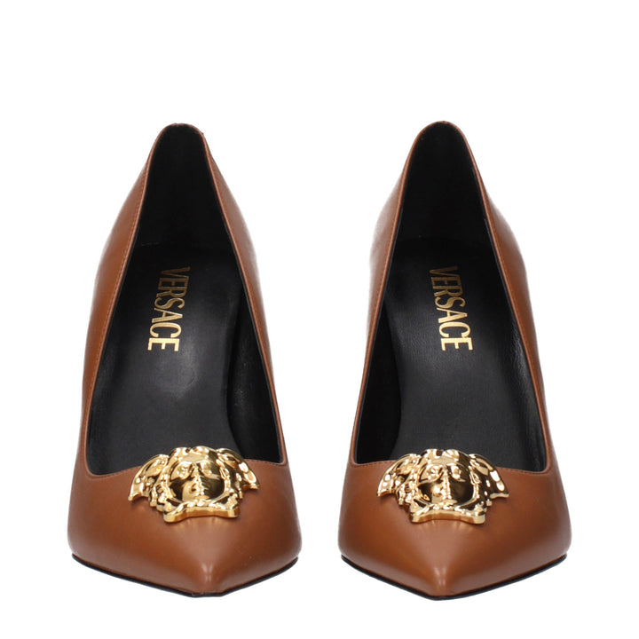 Brown Leather High Heel Pumps Versace