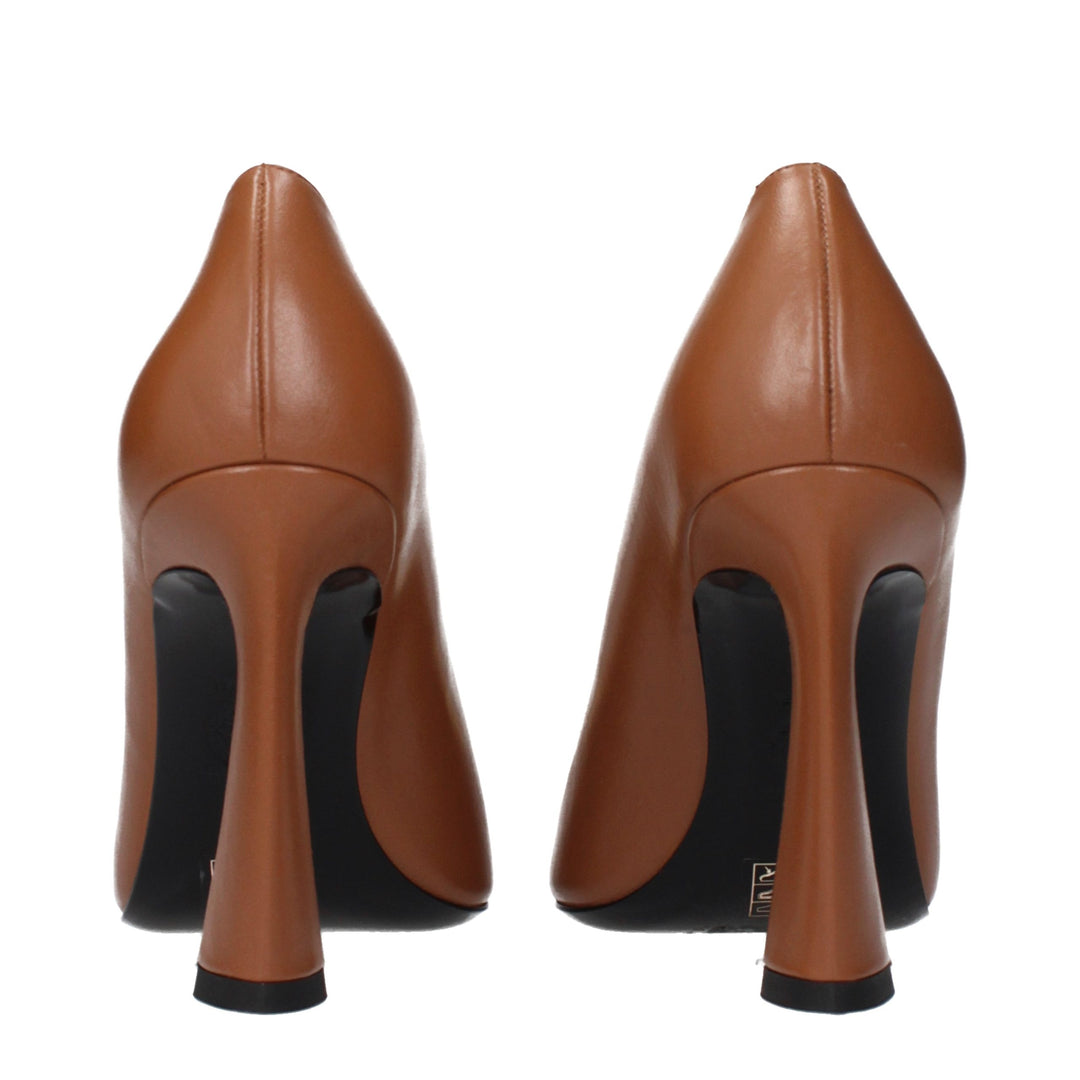 Brown Leather High Heel Pumps Versace