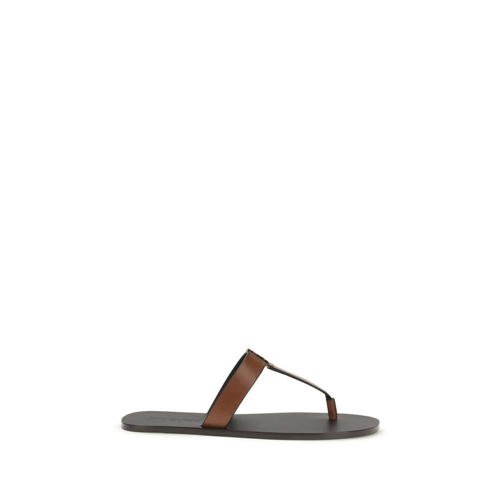 Brown Calf Leather Bos Taurus Flip-Flop Sandals Saint Laurent