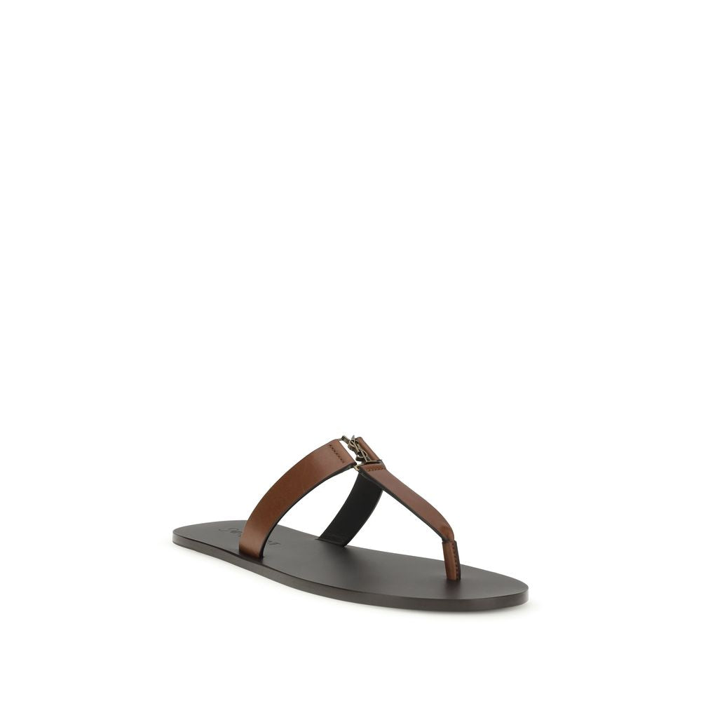 Brown Calf Leather Bos Taurus Flip-Flop Sandals Saint Laurent