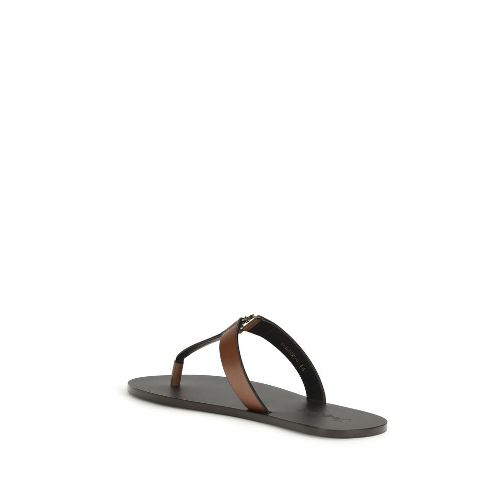 Brown Calf Leather Bos Taurus Flip-Flop Sandals Saint Laurent