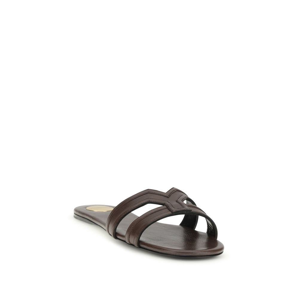 Brown Calf Leather Bos Taurus Sandals Saint Laurent