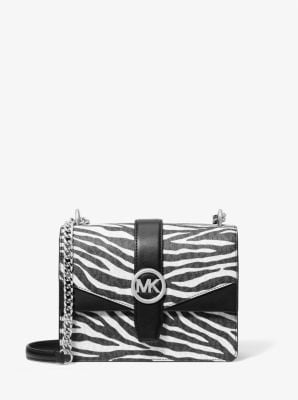 Michael Kors Greenwich Small Print Logo Crossbody Tote Chain Bag Black/White $498 Michael Kors