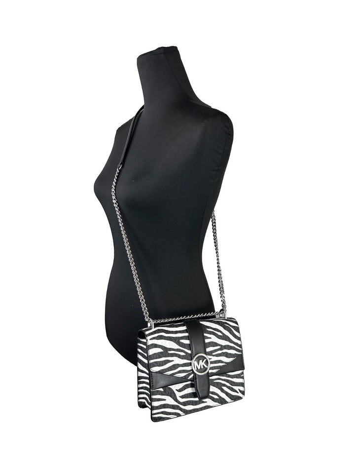 Michael Kors Greenwich Small Print Logo Crossbody Tote Chain Bag Black/White $498 Michael Kors