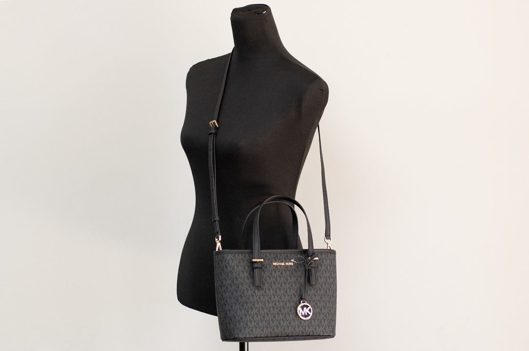 Michael Kors XS Carry All Jet Set Travel Womens Tote (BLACK SIG/GOLD) Michael Kors