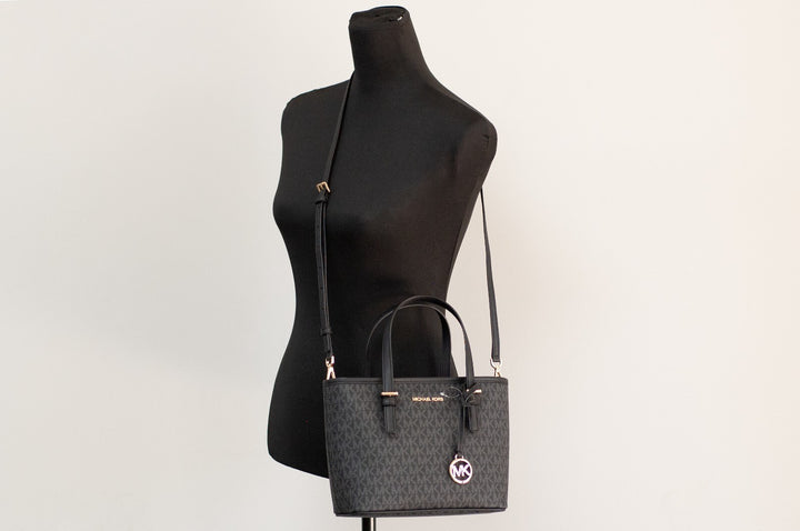 Michael Kors XS Carry All Jet Set Travel Womens Tote (BLACK SIG/GOLD) Michael Kors