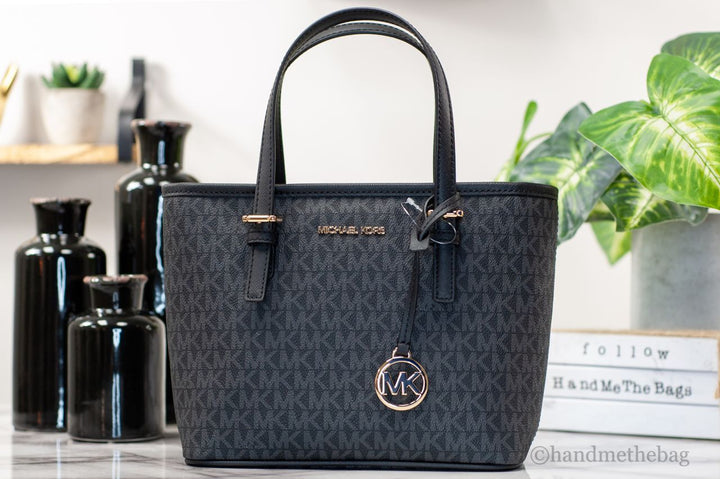 Michael Kors XS Carry All Jet Set Travel Womens Tote (BLACK SIG/GOLD) Michael Kors