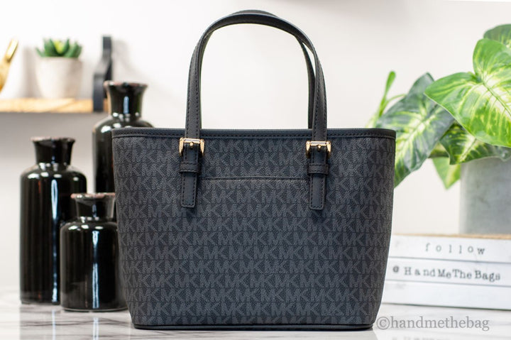 Michael Kors XS Carry All Jet Set Travel Womens Tote (BLACK SIG/GOLD) Michael Kors