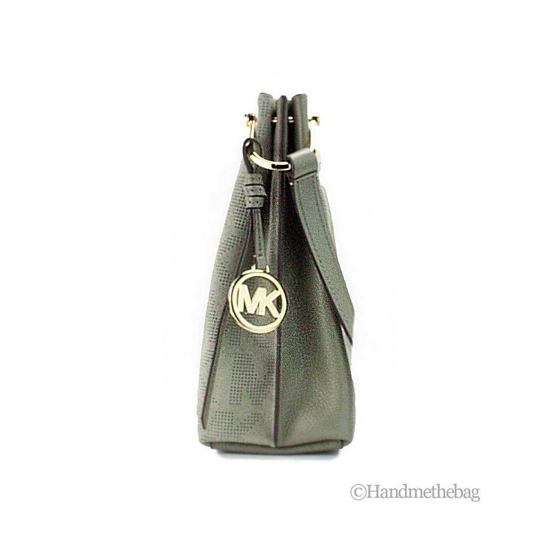 Michael Kors Joan Small Green Perforated Suede Leather Slouchy Messenger Handbag Michael Kors