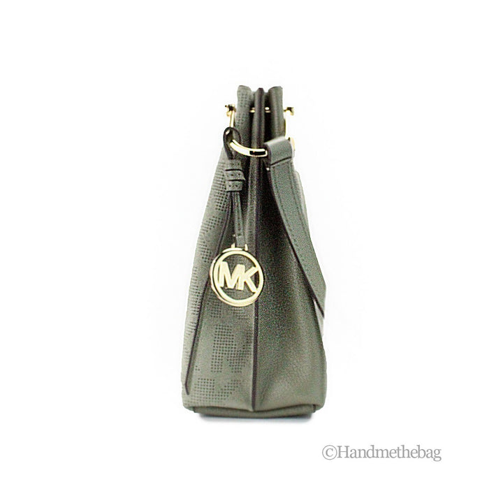 Michael Kors Joan Small Green Perforated Suede Leather Slouchy Messenger Handbag Michael Kors
