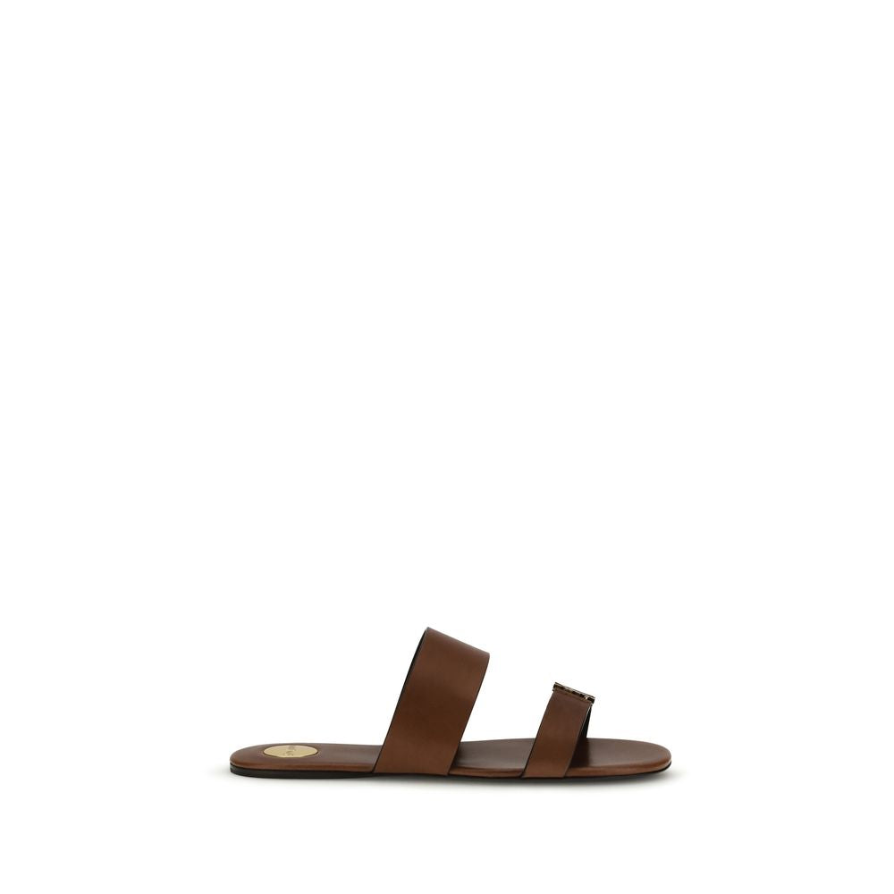 Brown Calf Leather Bos Taurus Flat Sandals Saint Laurent