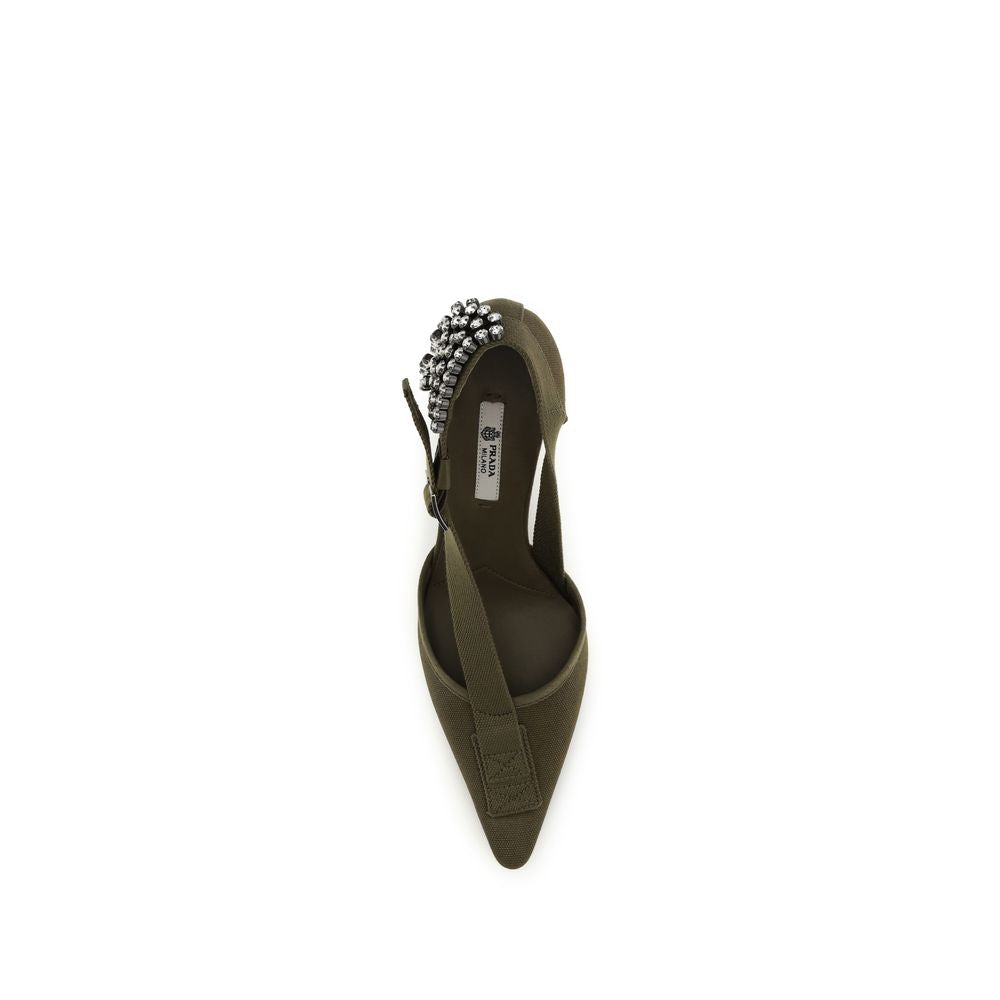 Bicolor Cotton High Heel Pumps Prada