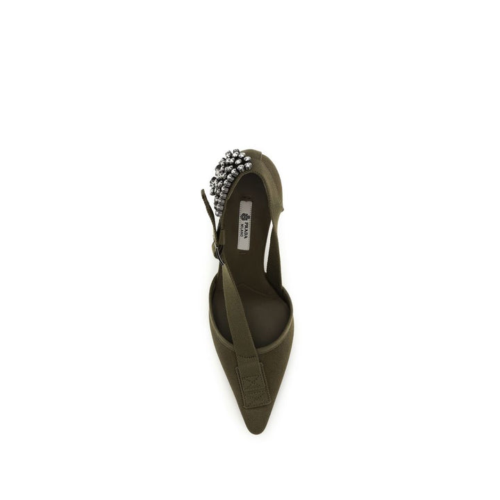 Bicolor Cotton High Heel Pumps Prada