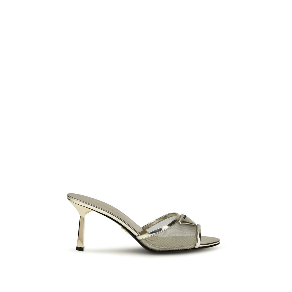 Silver Calf Leather Bos Taurus Stiletto Heel Sandals Prada