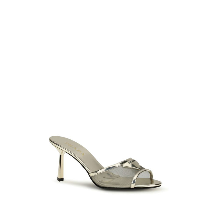 Silver Calf Leather Bos Taurus Stiletto Heel Sandals Prada