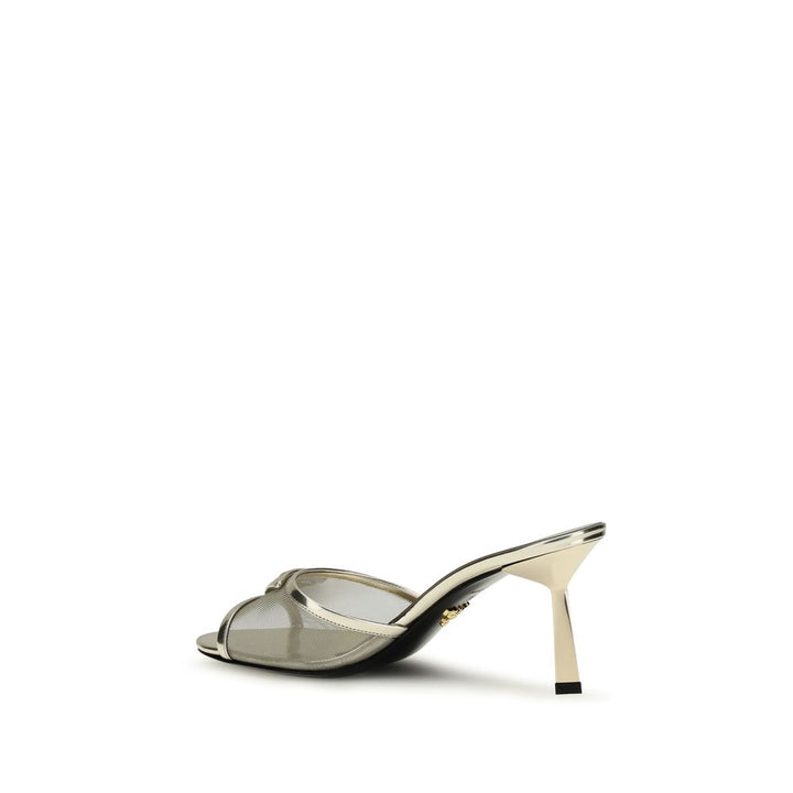 Silver Calf Leather Bos Taurus Stiletto Heel Sandals Prada