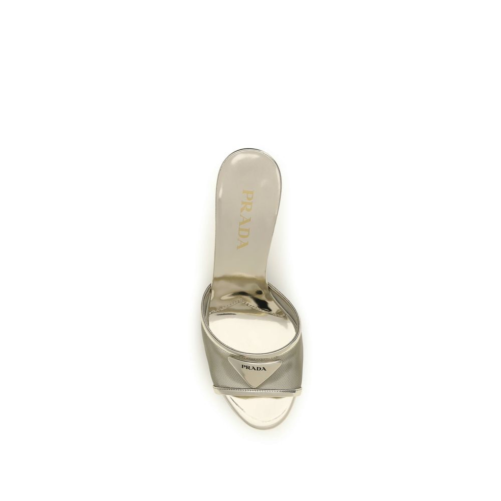 Silver Calf Leather Bos Taurus Stiletto Heel Sandals Prada