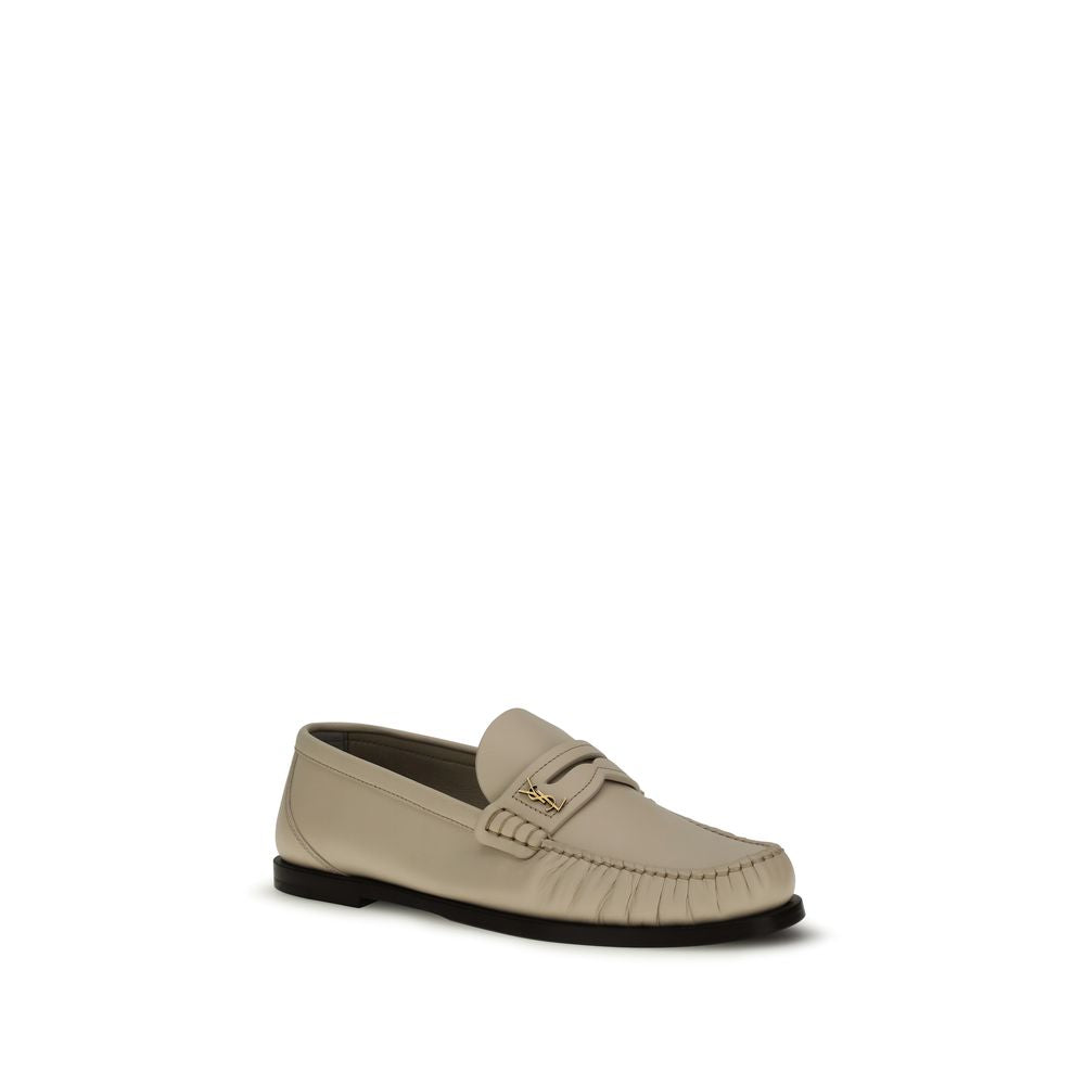 Beige Calf Leather Bos Taurus Slip-On Loafers Saint Laurent