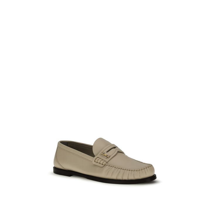Beige Calf Leather Bos Taurus Slip-On Loafers Saint Laurent