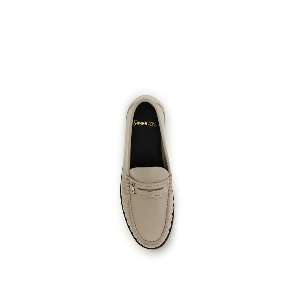 Beige Calf Leather Bos Taurus Slip-On Loafers Saint Laurent