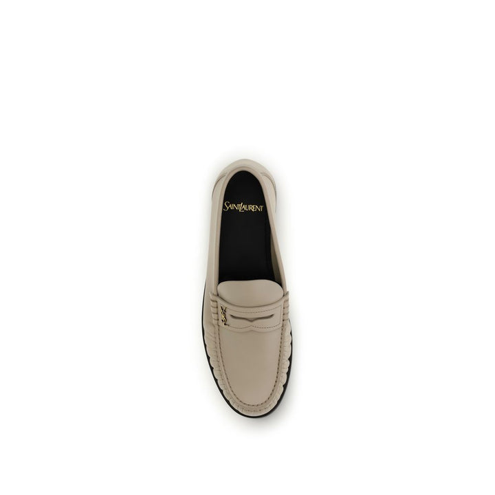 Beige Calf Leather Bos Taurus Slip-On Loafers Saint Laurent
