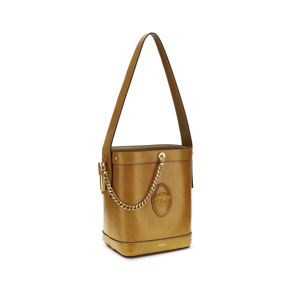 Brown Calf Leather Bos Taurus Backet Bag Versace