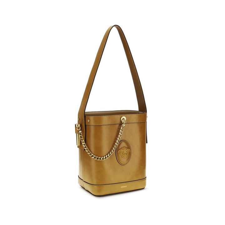 Brown Calf Leather Bos Taurus Backet Bag Versace