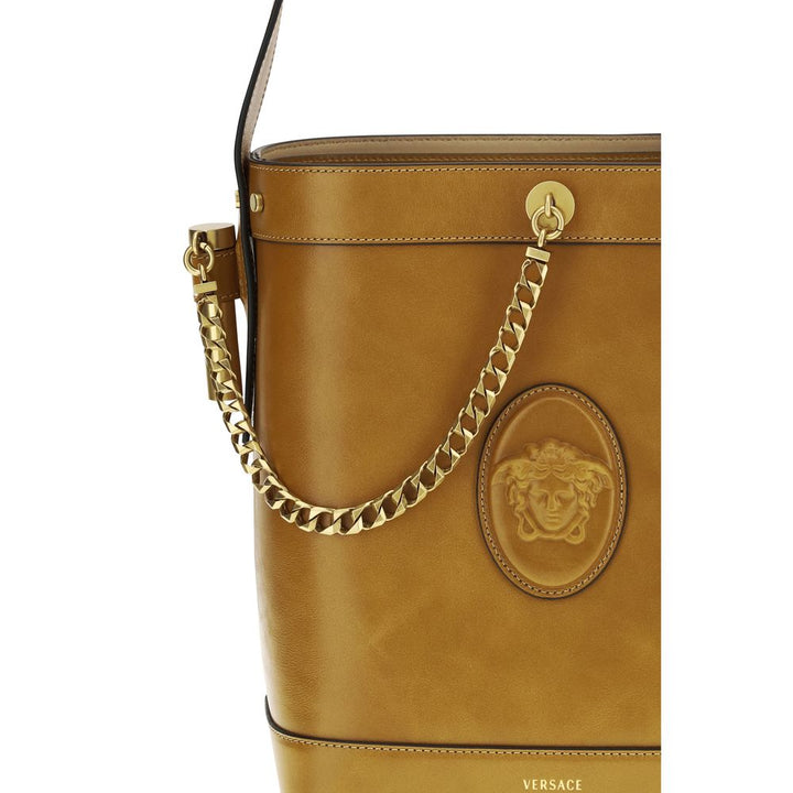 Brown Calf Leather Bos Taurus Backet Bag Versace
