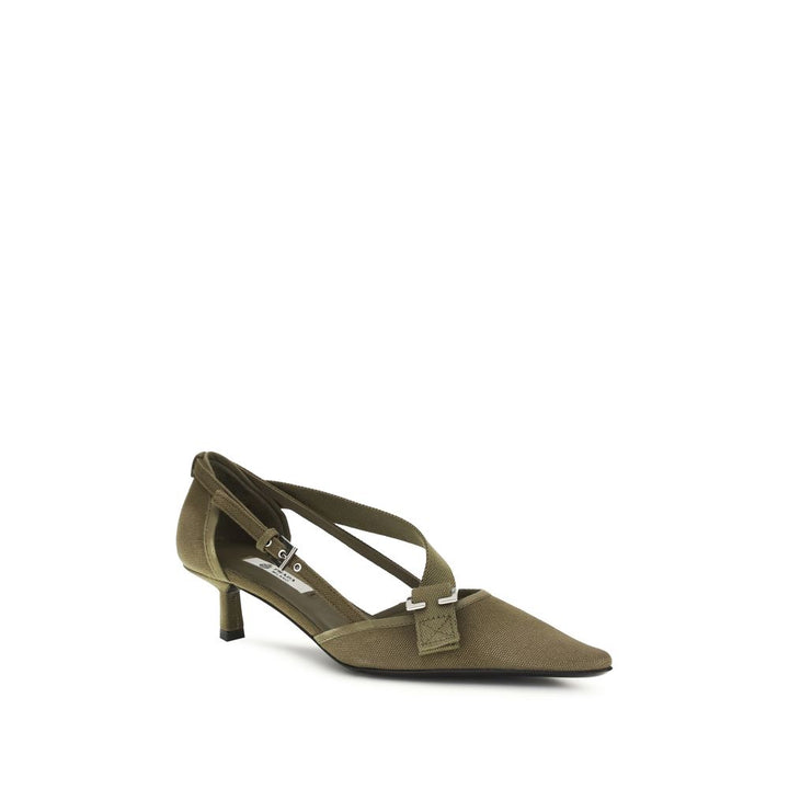 Bicolor Cotton Mid Heel Pumps Prada