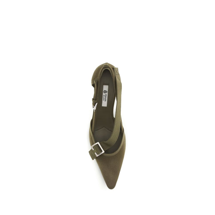 Bicolor Cotton Mid Heel Pumps Prada
