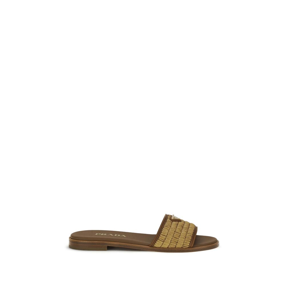 Brown Raffia Slippers Prada