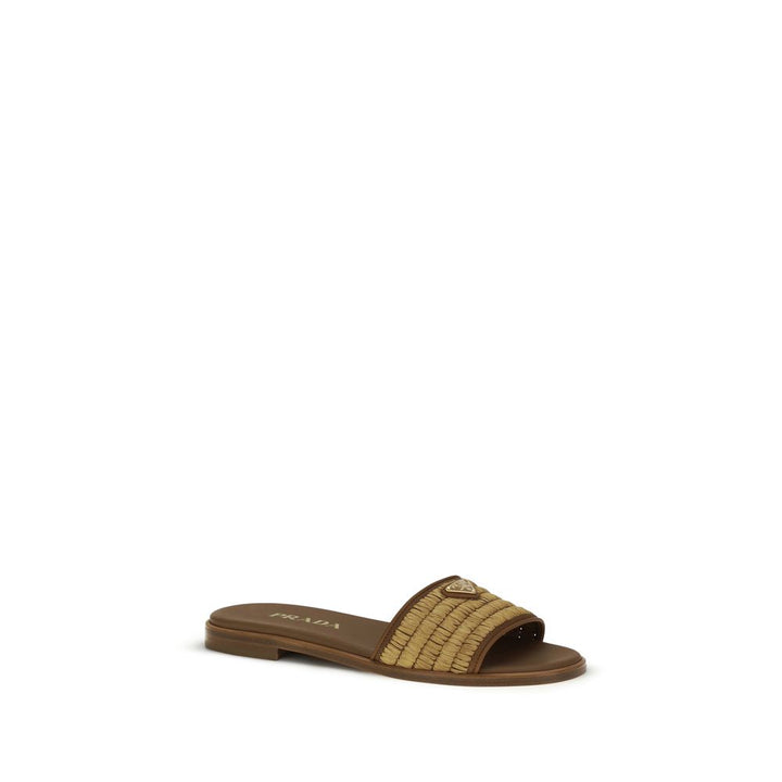 Brown Raffia Slippers Prada