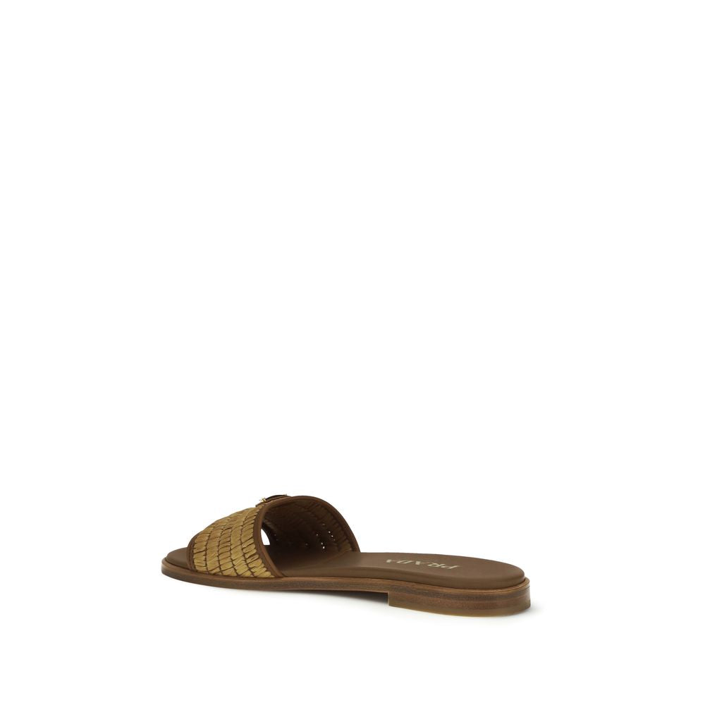 Brown Raffia Slippers Prada