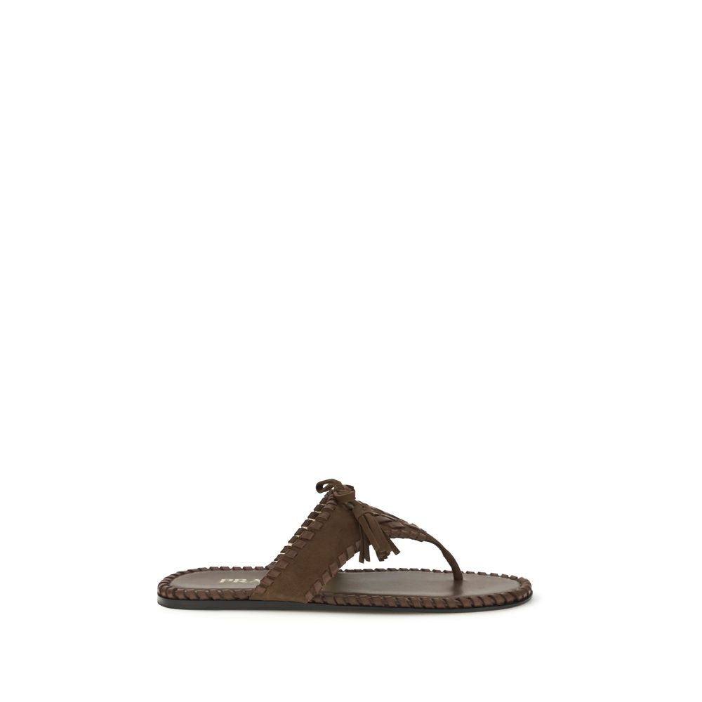Brown Calf Leather Bos Taurus Flat Sandals Prada