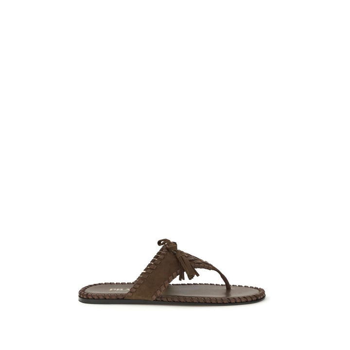 Brown Calf Leather Bos Taurus Flat Sandals Prada